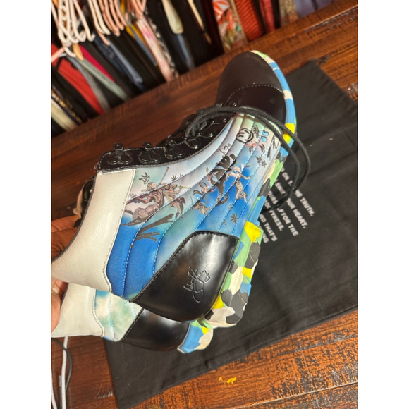 Men's John Fluevog Vegan Vogs Boots 11 Black Blue - Picture 9 of 13